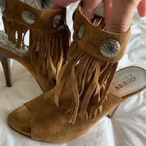 Guess Tan Suede Fringe heel